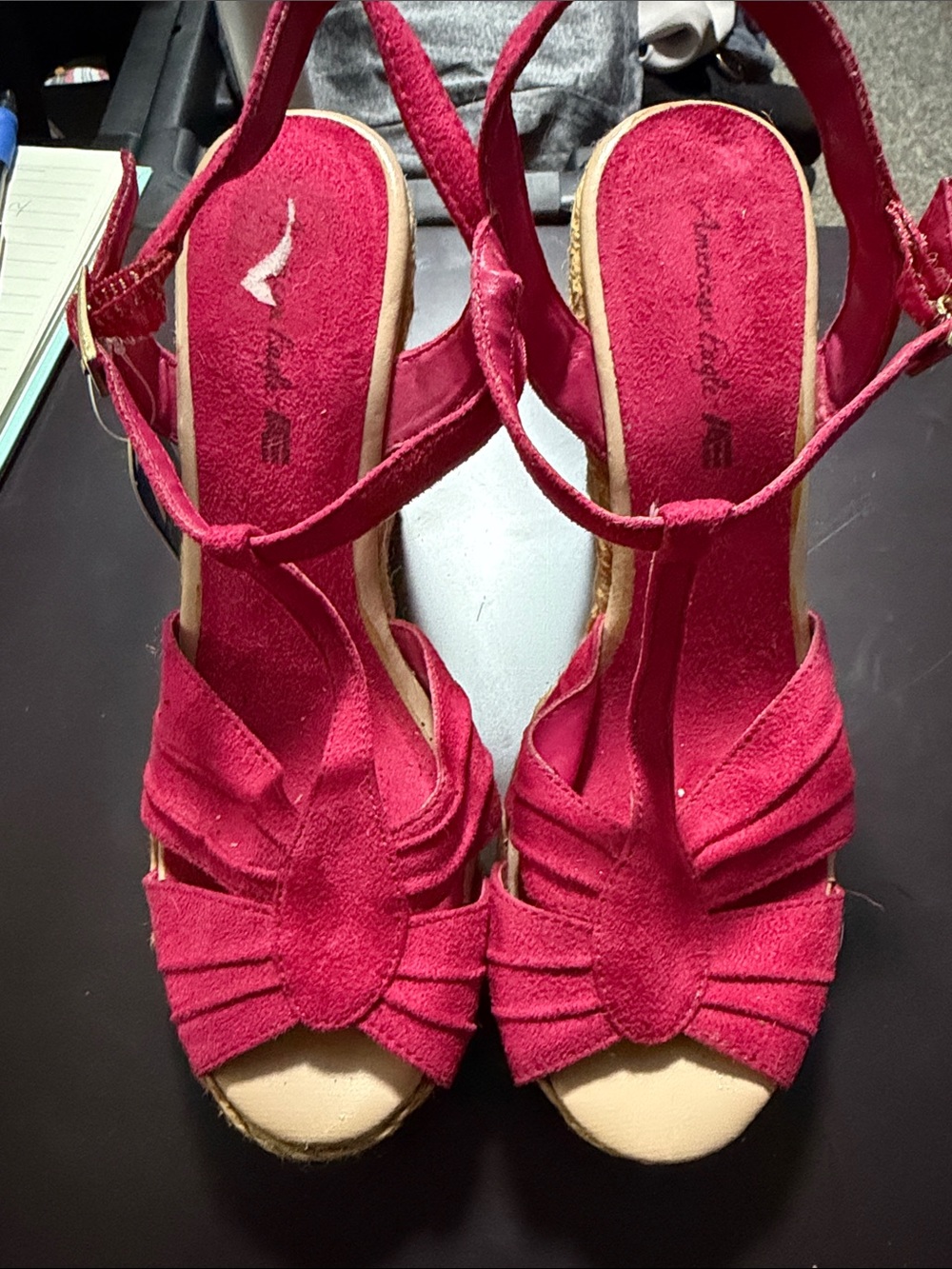 American Eagle Outfitters Hot Pink Suede T-Strap Wedge Sandals